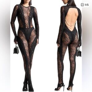 Aiden Black Lace Sheer Jumpsuit with Open Back